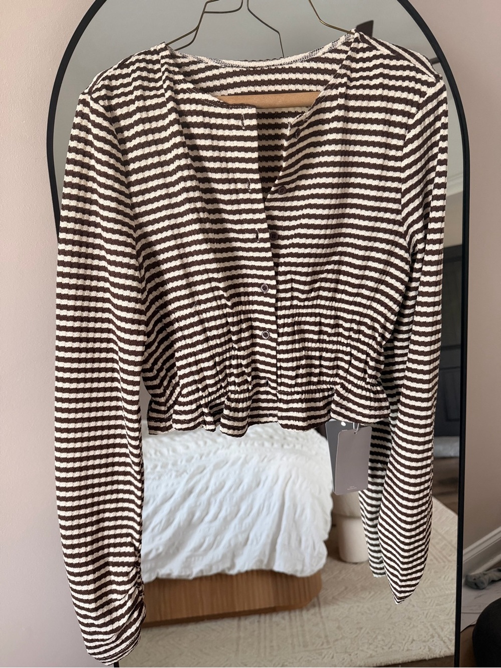 Missguided Brown and White Striped Button-Front Top